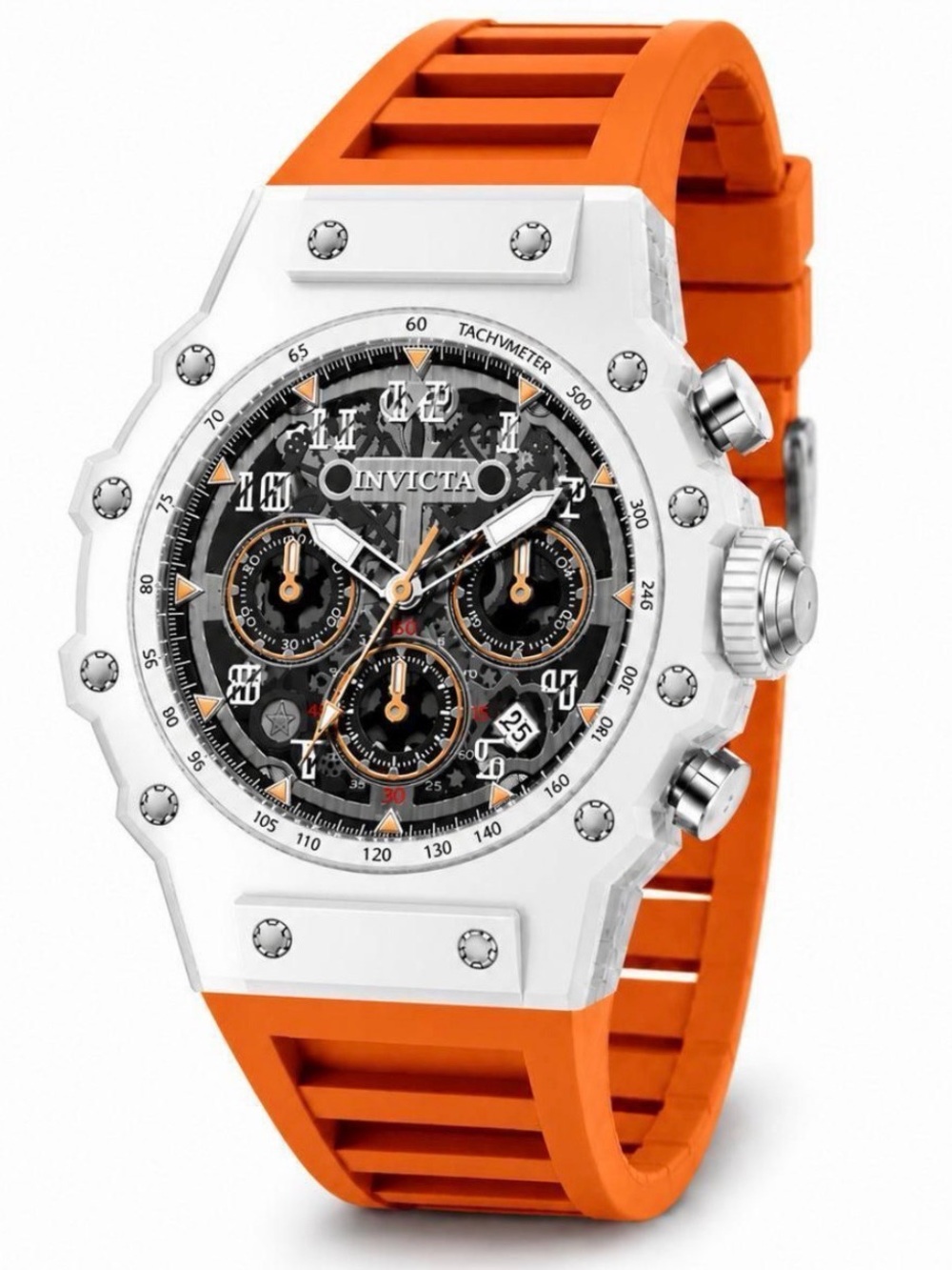 Invicta White Case Orange Silicone Strap Chronograph Watch